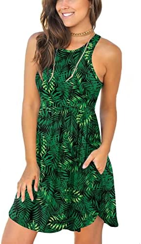 LONGYUAN Stretchy Sundress Dresses Casual Sleeveless Tank Dress 2X-Large Leaf Green