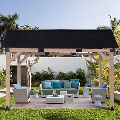 StarEcho Wooden Hardtop Gazebo 12 x14 FT,Heavy Duty Cedar Wood Pavilion Gazebos with Galvanized Steel Gable Roof,Outdoor Gazebo for Lawn Backyard Deck Patio Garden