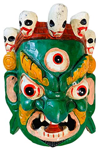 QT Shopping Bhairab Hand Crafted Wooden Wall Decor Mask, Wall Hanging, Lord Mahakal, Mahankal, Bhairab, Wooden Mask, Handmade in Nepal
