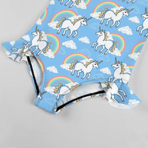 Image of Girls One Piece Swimsuit Cute Alpacas Hearts Stars Ruffles Swimwear Bathing Suits 3-12 Years