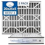 Air Bear 20x25x5 Pleated HVAC Air Filter MERV 8 (2-Pack) (actual size: 19.75' x 24.25' x 4.9' in.) compatible part number 255649-102