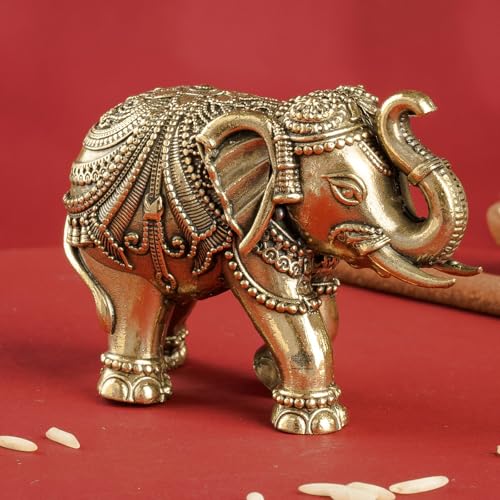 Image of INDIAN ART VILLA Brass Elephant Figurine, 2 Inch Handcrafted Decorative Showpiece, Idol for Home, Office, Pooja Room, Vastu, Gifting & Good Luck Charm