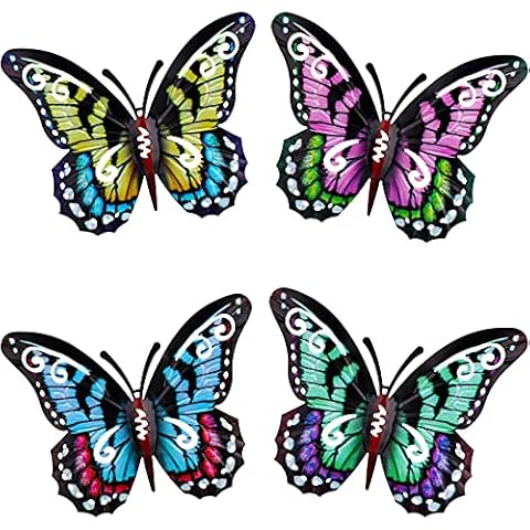 4 Stücke 3D Metall Schmetterling Wandbehang Dekor, Schmiedeeisen Ausgehöhlt Schmetterling Wandgemälde Cover