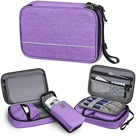 SITHON Diabetic Supplies Organizer Case with Hand Strap, Water Resistant Portable Storage Travel Bag for Insulin Pens, Glucose Meter, Blood Sugar Test Strips and Other Diabetic Supplies (Purple)
