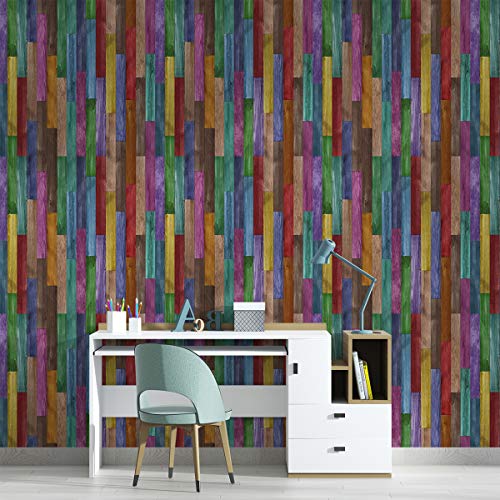 Image of DWELLSINDIA Colorful Wood Self Adhesive Wallpaper, Waterproof, Scratch Resistant, Laminated (41cm x 244cm, Multicolour2)