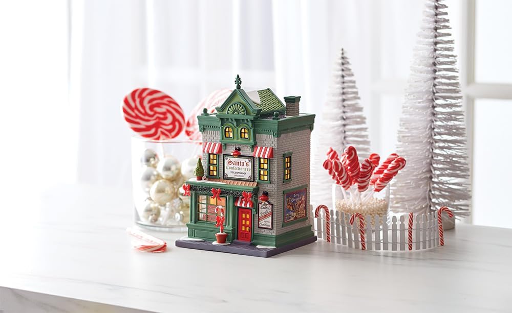 Department 56 Christmas in the City Village Santa's Corner Confectionery Candy Shop Light Up Building, 8.9 Inch, Multicolor