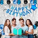 Blue Black Birthday Party Decorations Kit for Men 49 Pieces, Happy Birthday Banner, Fringe Curtains, Foil Star & Balloons Party Décor for Men Boys Women Girls Birthday Party Supplies - Image 4