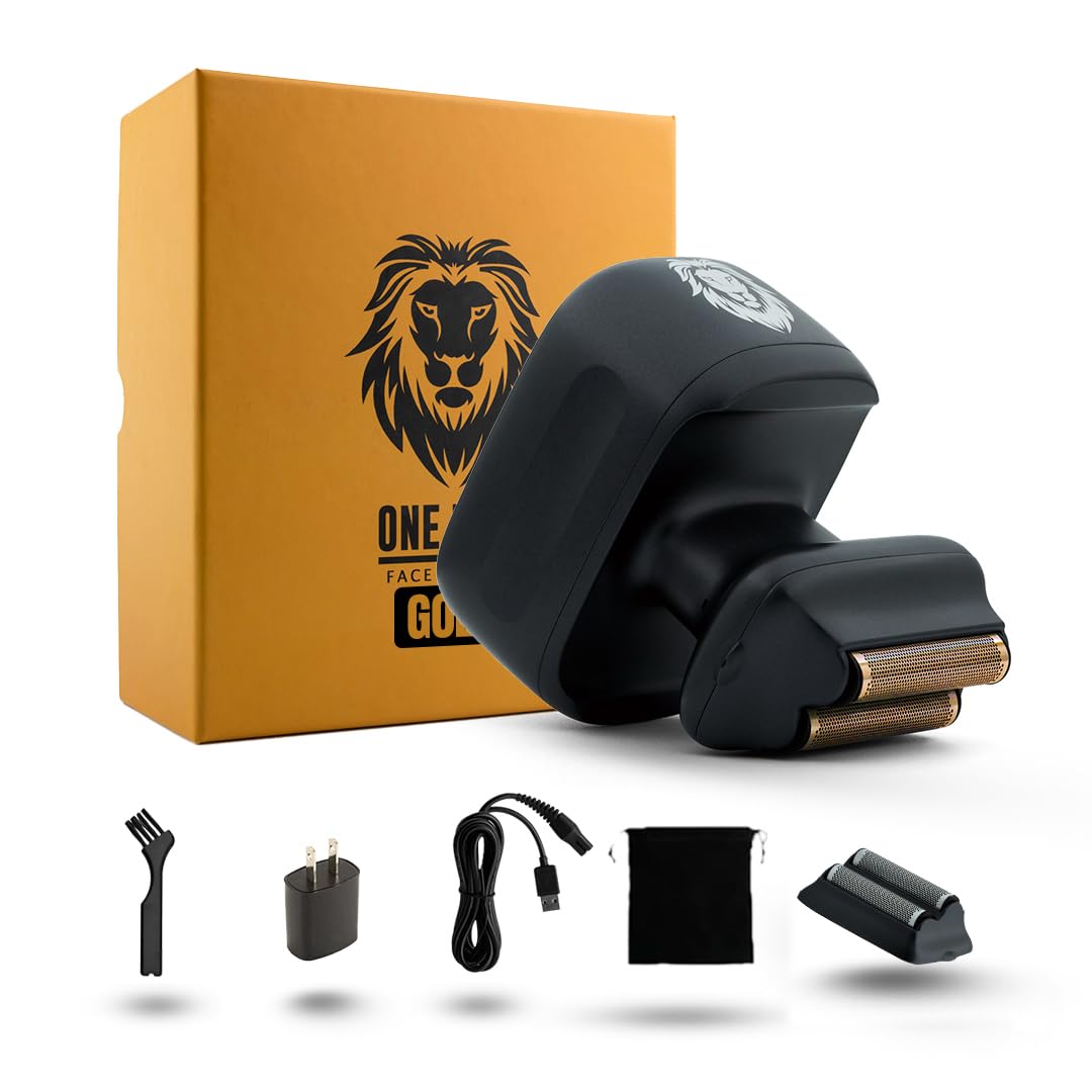 Skull Shaver One Lion Gold PRO Face Shaver for Men - Electric Shaver with Stepped Twin Foil