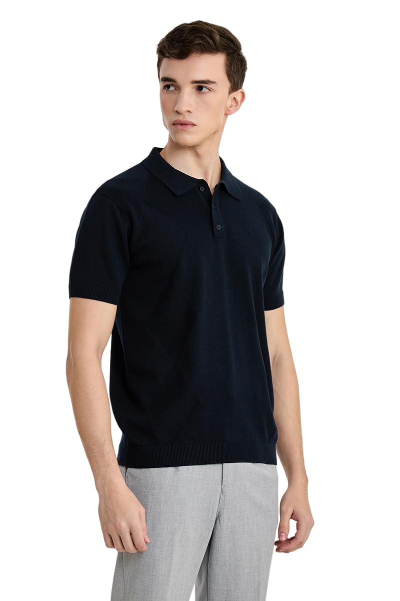 snitch Men Polo T-Shirt | Knitted Diamond Pattern Self Design Jacquard Front | 100% Cotton Short Sleeve Regular Fit Textured Casual Polo Shirt-picture-33