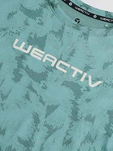 Image of TECHNOSPORT Women's Relaxed Fit Abstract Print Jacquard Crew Neck Half Sleeve T-Shirt for Gym, Sports & Regular Use