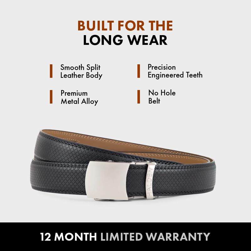 Image of HALDEN THEO Belt For Men Leather Original (Adjustable Fits Up to 44 Inch Waist) Ratchet Straps, Unique Magnetic Auto-lock Buckle Adjustable Belt For Men