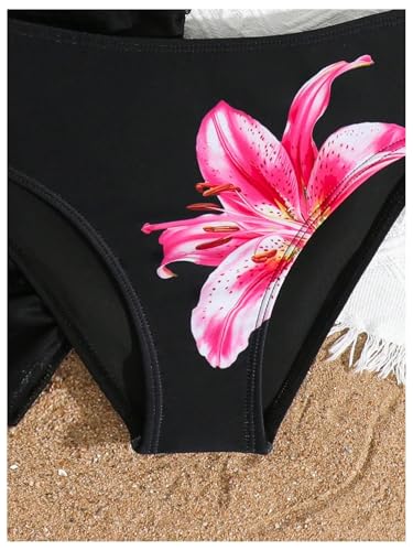 Image of RoseSeek Girl's 3 Piece Cute Bowknot Bathing Suit Halter Triangle High Waisted Swimsuit with Beach Cover Up Skirt