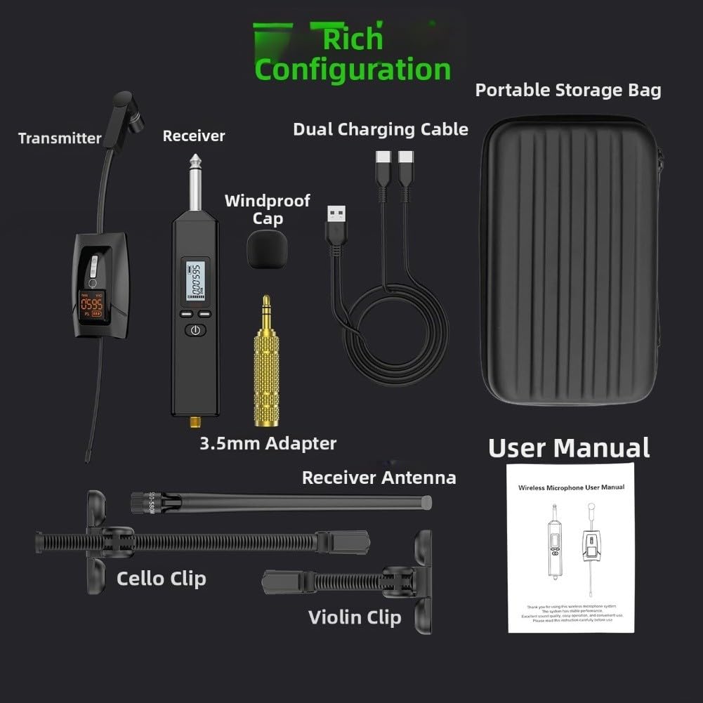 Sistema di Microfono Wireless UHF per Violino, Trasmissione Stabile 610-690MHz, Guadagno Regolabile, Installazione a Clip, Per Musica Dal Vivo