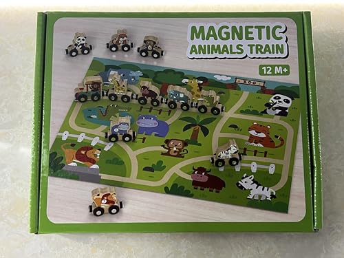 Toys for 1 2 3 Year Old Boys Girls, Montessori Toys Magnetic Wooden Train Set Gifts for 2-3-4 Year Old Boy Girl Educational Toddler Toy Birthday Presents Age 1+ Kids Animal Farm Games with Track Mat - Image 8