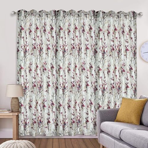 Image of Polyester Floral Print Light Filtering Long Door Curtain for Bedroom Living Room, 9 feet Long, Wine, Set of 1