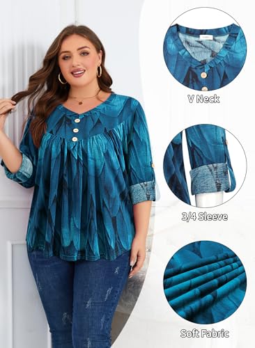 Siddhe Plus Size Women Blouses Roll up Long Sleeve Tops V Neck Curved Hem Dressy Tunic Top Fall Winter Clothes 20253