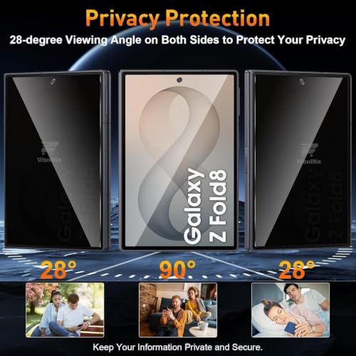 Image of WonRia 2+2 Pack - Privacy Tempered Guard Compatible with Samsung Galaxy Z Fold 8 Wide 5G with Camera Lens Ring Protector Screen Guard Protector | Anti-Spy - Installation Kit