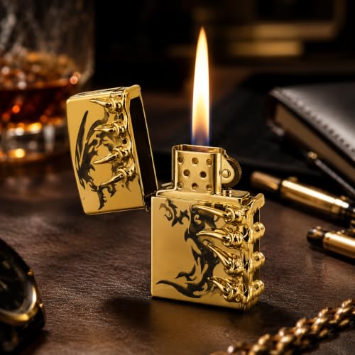 Image of Refillable Metal Lighter with Adjustable Flame, Wind Resistant Pocket Lighter, Decorative Claw Design, Reusable Flip Top Lighter for Men, Gift & Everyday Carry