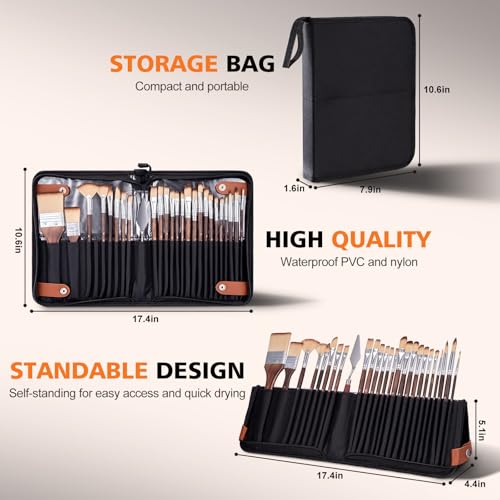 Image of 26pcs Paint Brush Set, Includes Flat, Filbert, Fan, Dagger, Cat Tongue, Round, Angle, Rigger & Palette Knife, Travel Paint Brushes for Acrylic Painting, Watercolor, Oil, Canvas, Face Painting