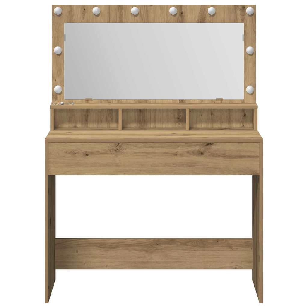 Toaletka Artisan dąb 100 x 41 x 135 cm, materiał drewnopochodny, z oświetleniem lustra LED, miejsce do przechowywania USB, do sypialni, kosmetyków i pielęgnacji