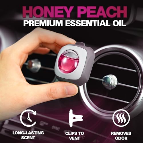 Image of Air Jungles Honey Peach Scent Pink Car Air Freshener Vent Clip 6 Ct | Long Lasting Up to 180 days, Natural Essential Oil Car Fragrance for Women and Men, Odor Eliminator - 4ml Each