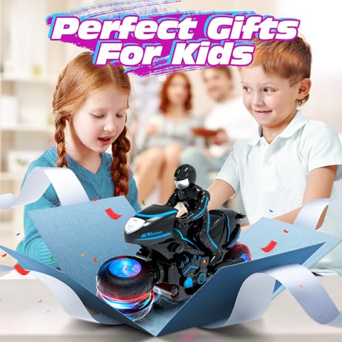 Tecnock RC Motorcycle, Remote Control Motorcycle with LED Lights, RC Car Dirt Bike Toy, 360° Spins and Flips, Rechargeable Batteries, Gift for Boys Ages 5-7, 8-12 - Thumbnail 7