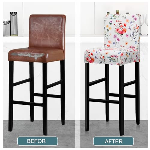 Image of Lellen Bar Stool Covers Set of 4- Jacquard Bar Stool Chair Cover with Backs,Barstool Covers Slipcovers,Stretch Barstool Seat Covers,Chair Protector Covers for Kitchen Dining Room Counter Island