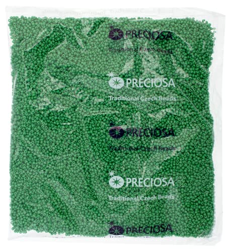 Czech Glass Seed Beads 11/0 (2.1mm Diameter) Opaque Medium Green DIY Jewelry Making Beadss - 250g Bulk Bag by Preciosa (Jablonex)