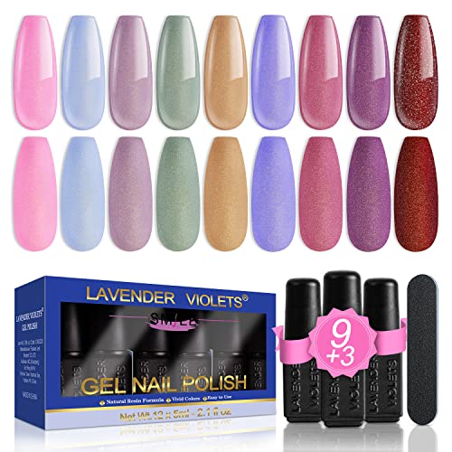 Lavender Violets 13 Pcs Gel Nail Polish Kit With 9 Colors Coat, 3 Bottles Of Base Top Matt Top Coat And Nail File For Soak-Off Uv Led Gel Nail Art Design C662 #TOP22