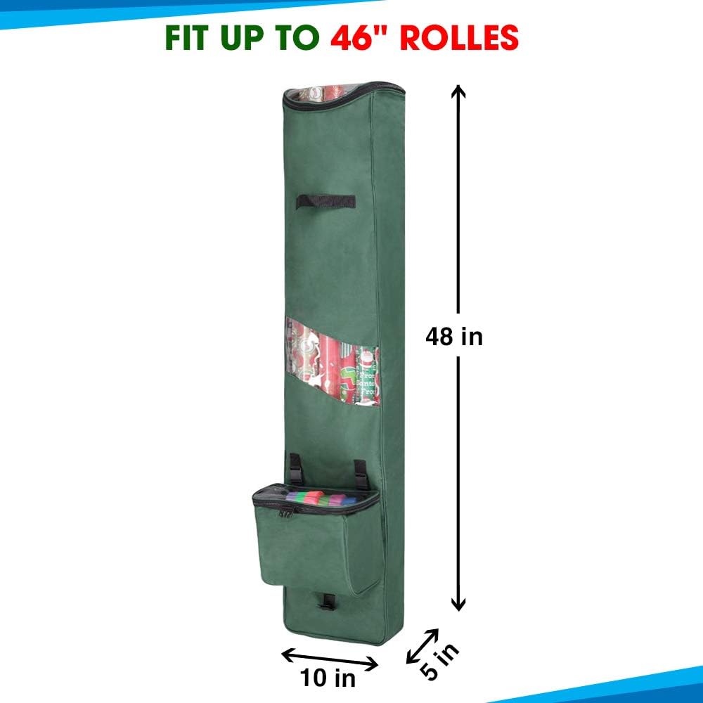 🛒 Crаzу Dеаlѕ Primode Long Wrapping Paper Storage Bag Hanging | Heavy Duty Christmas Gift Wrap Storage Organizer with Detachable Accessory Tote Durable 600D Oxford (2PC Gift Wrap Case Set) 48x 10x 5 (Green)