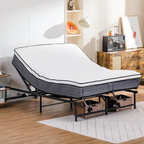 COMHOMA Adjustable Bed Frame Queen, Independent Head and Foot Incline, Adjustable Electric Bed Base...