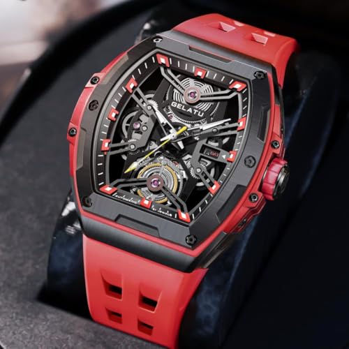 Image of OLEVS Luxury Watches for Men Black Mechanical Wrist Watch Self Winding Automatic Tourbillon Watches Skeleton Waterproof Mens Wrist Watch