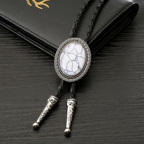 Image of AZORA Western Cowboy Bolo Tie Men Leather Necktie Leather Cord Turquoise Stone Bolo Ties for Men Women