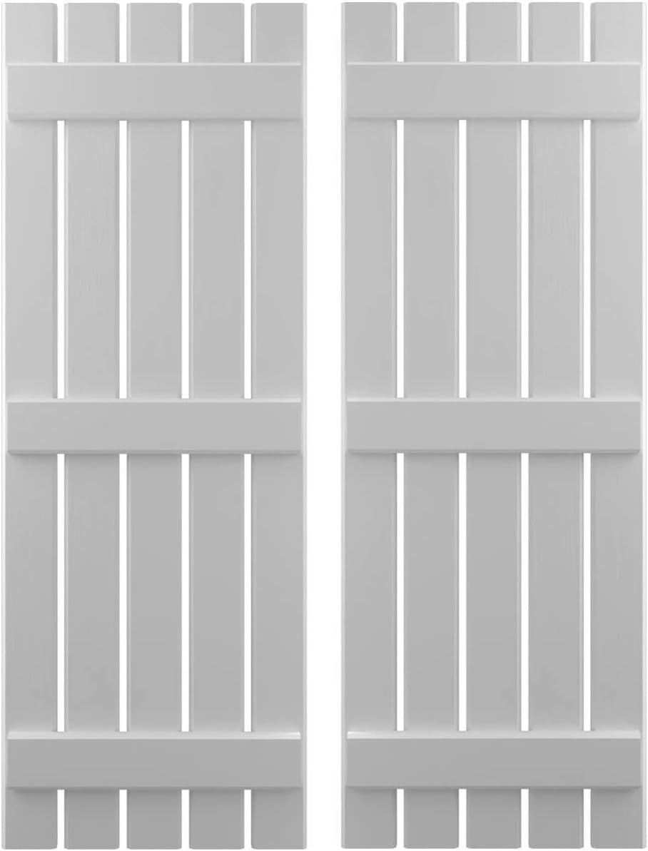 Ekena Millwork ARW401SB519X65PRH Americraft Five 3 Exterior Real Wood Spaced Board-n-Batten Shutters (Per Pair), Primed