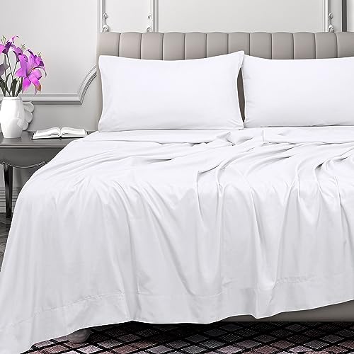 Image of Royale Linens 300 Thread Count 100% Long Staple Combed Cotton Flat Sheet - Super Soft - Top Sheets - California King Flat Sheet Sold Separately - Breathable, Cool & Crisp Sheets Only (Cal King, White)