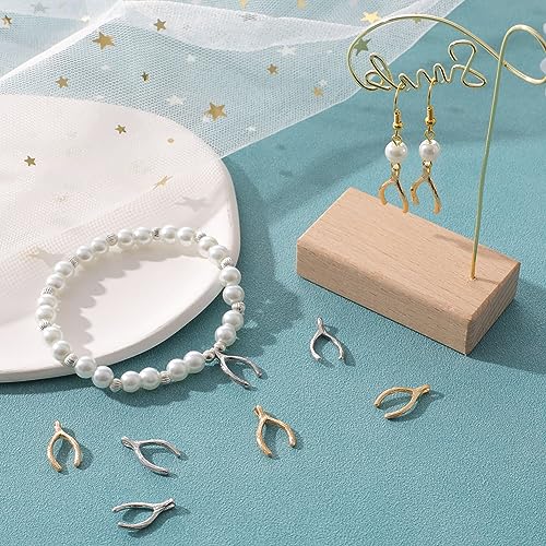 Beebeecraft 1 Box 20Pcs 2 Colors Wish Bone Lucky Charms 18K Gold & Platinum Plated Silver Golden with Jump Ring for DIY Jewelry Necklace Bracelet Earring Making Findings - Image 3