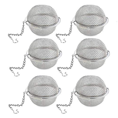 6Pcs Stainless Steel Tea Strainers, Mesh Tea Infuser Premium Tea Filter Tea Interval Diffuser with Extended Chain Hook for Brew Loose Leaf Tea and Spices & Seasonings