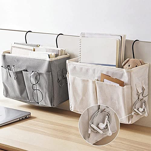 Image of Bedroom Accessories Hanging Bedside Caddy, Bed Side Storage Organiser Multipurpose cloth hanging shelf, Bedroom Organiser Dorm bed hanging basket Hostel Essentials,(grey)