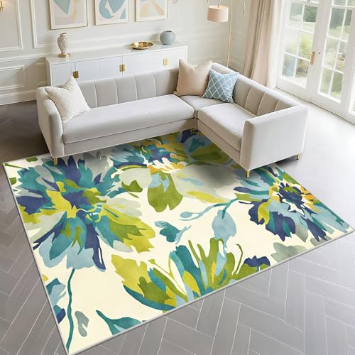 DJHWWD Alfombra Oficina Durable 120x160cm, Verde Patrones Florales Abstractos para vestuarios de Sala de Estar