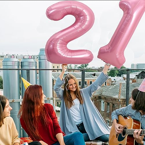 Image of TONIFUL 40 Inch Light Pink Large Numbers Balloons Number 21 Helium Balloons Pink Foil Mylar Big Digital 21 Pastel Balloons for 21th Birthday Party 21th Anniversary Supplies Decorations