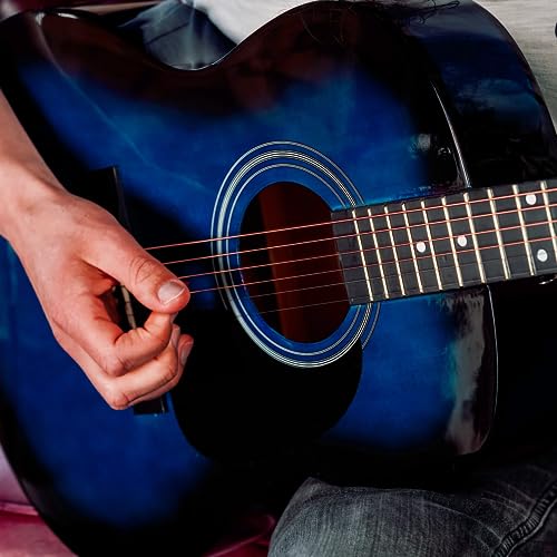 Image of 3rd Avenue Full Size 4 /4 Acoustic Guitar Pack for Beginners - 6 Months FREE Lessons, Gig Bag, Picks, Spare Strings, Stand, Strap, Capo - Blue Blueburst