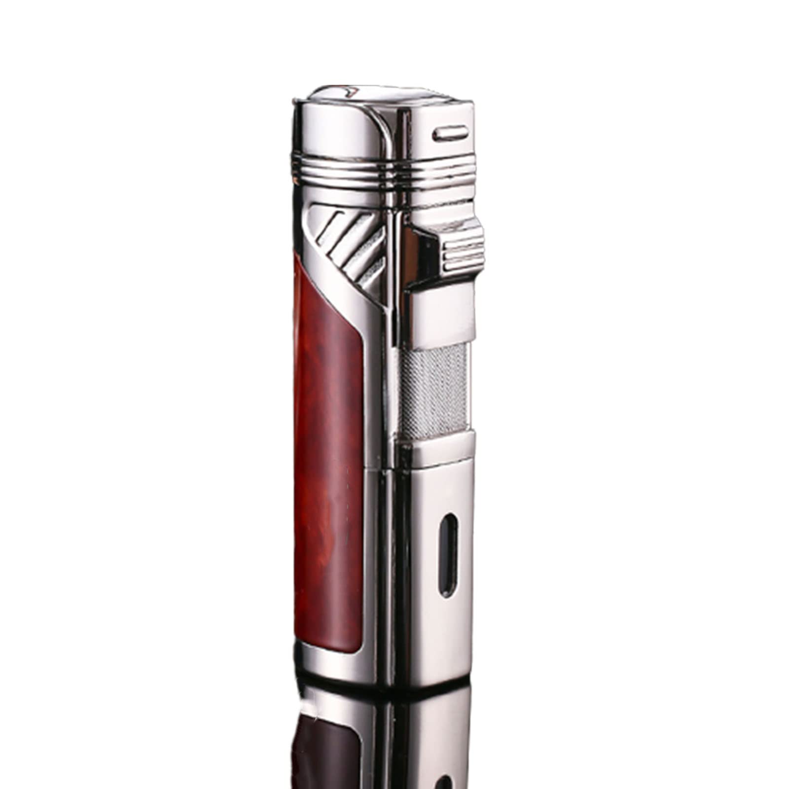 Jet Torch Encendedor Recargable Butano 4 Encendedor de Llama Rosa A Prueba de Viento con Taladro de Cigarro Ventana de Gas Visible Sin Combustible,Red,82 * 29 * 23mm