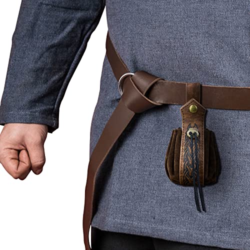 HiiFeuer Medieval Faux Leather Drawstring Pouch, Retro Nordic Portable Coin Purse, Vintage Belt Pouch Dice Bag For LARP Ren Faire (Brown B)4