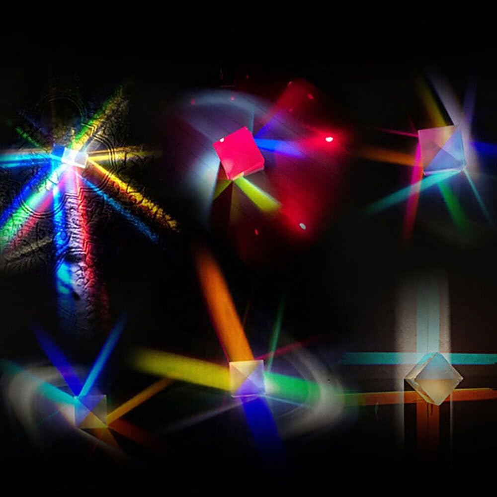 4PCS Optical Glass X-Cube Dichroic Prism RGB Combiner/Splitter, 0.5" Cube for Physics Education & Kids' Light Refraction Toy