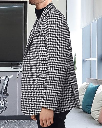 Men's Houndstooth Suit Jacket Slim Fit Two Buttons Notch Lapel Formal Blazer Sport Coat3