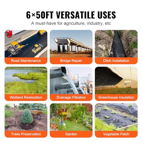 image for VEVOR Geotextile Landscape, 6ft x 50ft 8 oz, Non-Woven PP Drainage 350