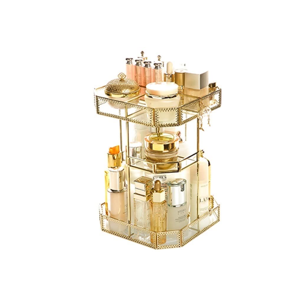 Organizador Maquillaje Caja de Almacenamiento cosmético Giratorio 360 ​​° Cuidado la Piel Vidrio Vanity