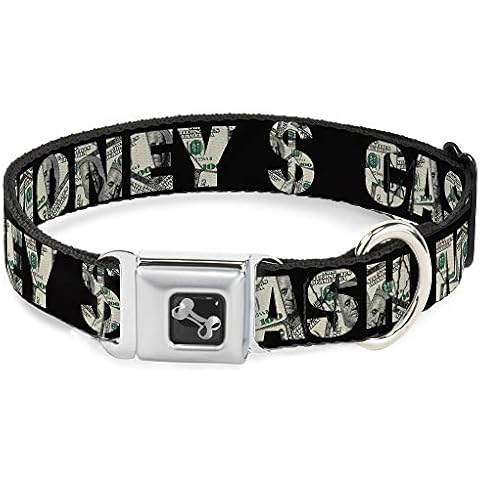 Collar de Perro Buckle Down Cash Dinero Dólares Negro/Hueso Cover