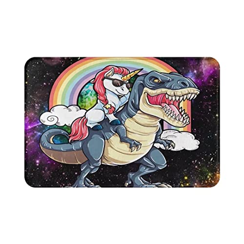 Funny Dinosaur Bath Mats for Kids Boys Childs, Galaxy Space Cute Unicorn Riding Dinosaur Bathroom Rugs, Non Slip Soft Entryway Door mat Living Room Bedroom Kitchen Home Decor 16 x 24 in - Small