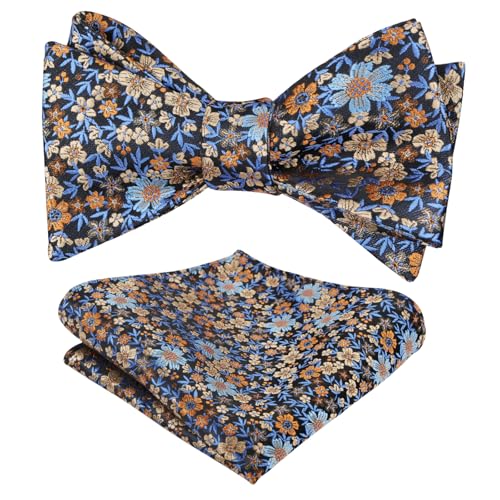Image of Alizeal Mens 2pcs Floral Self-tied Bow Tie Pocket Square Set
